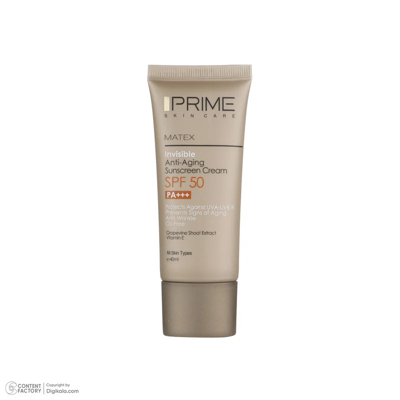 کرم ضد آفتاب و ضد چروک بی رنگ پرایم مدل Matex Colorless SPF50 مناسب انواع پوست حجم 40 میلی لیتر