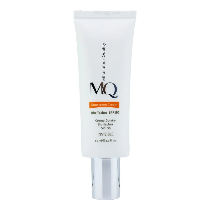 کرم ضدآفتاب بی‌رنگ ام کیو SPF50 مدل BIO TACHES مناسب انواع پوست، حجم 55 میلی‌لیتر
