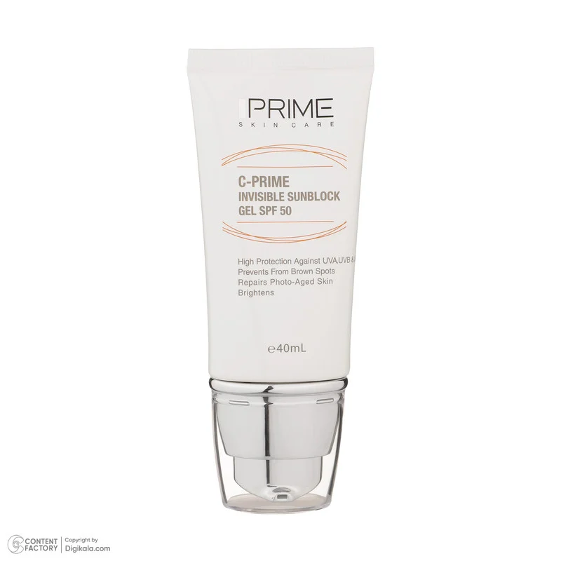 ژل ضدآفتاب بی‌رنگ پرایم SPF50 مدل C-Prime مناسب برای انواع پوست، حجم 40 میلی‌لیتر