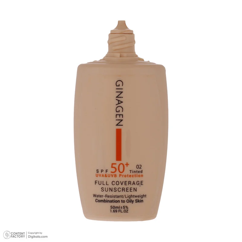 کرم ضدآفتاب ژیناژن SPF50 مدل 02، مناسب پوستهای چرب، حجم 50 میلیلیتر