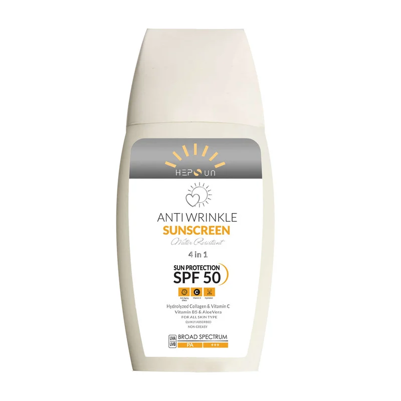 کرم ضد آفتاب و ضد چروک بدون رنگ هپسان SPF50 مدل 4در1 محافظ UVA ،UVB و PA+++ و حاوی ویتامین B5 و C مناسب انواع پوست حجم 50 میلی لیتر