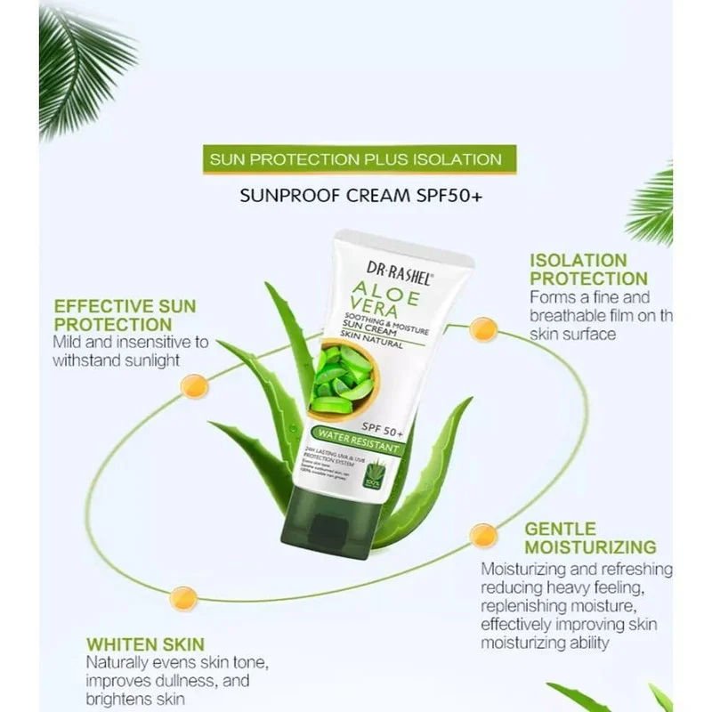 کرم ضد آفتاب بدون رنگ دکتر راشل SPF 50 مدل Aloevera ‌مناسب انواع پوست حجم 60 میلی‌لیتر