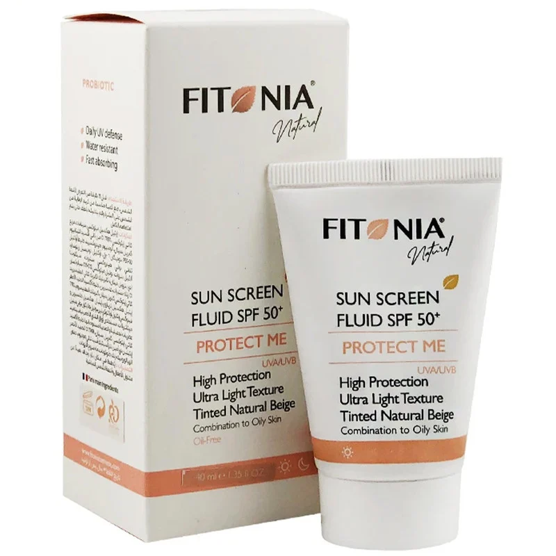 فلوئید ضد آفتاب رنگی صورت فیتونیا spf 50 مدل protect me محافظ UVA ، UVB مناسب پوست چرب و مختلط حجم 40 میلی لیتر