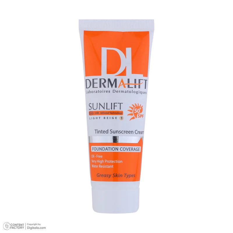 کرم ضدآفتاب رنگی درمالیفت مدل Sunlift SPF50 بژ روشن، حجم 40 میلی‌لیتر