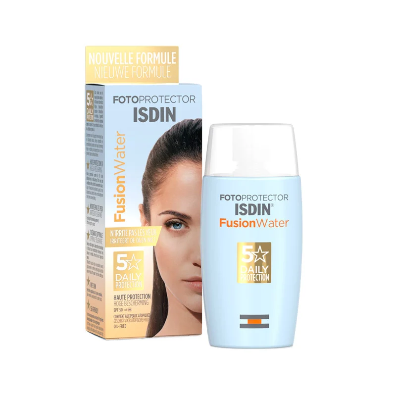کرم ضدآفتاب بی‌رنگ ایزدین SPF50 مدل Fusion Water 5 Daily مناسب انواع پوست، حجم 50 میلی‌لیتر
