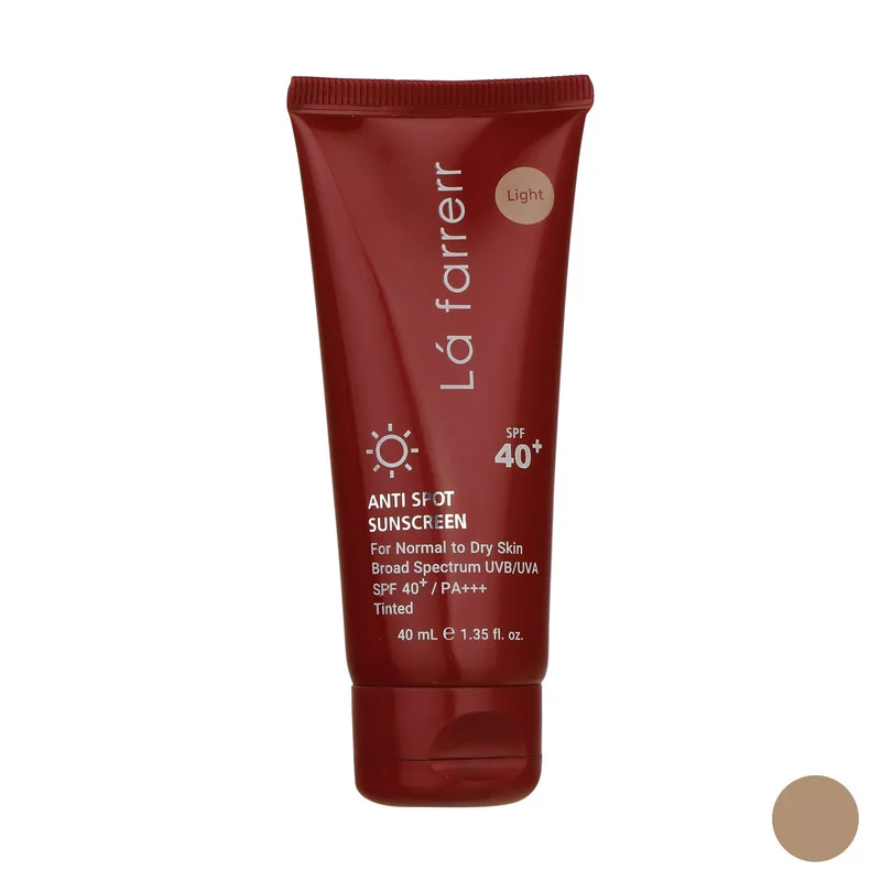 کرم ضدآفتاب و ضدلک رنگی لافارر مدل SPF40-Light، مناسب پوست‌های خشک و معمولی، حجم 40 میلی‌لیتر