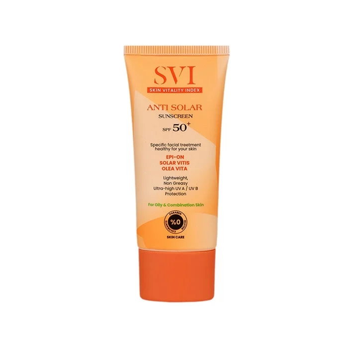 کرم ضد آفتاب بی‌رنگ گردن و صورت اس وی آی SPF 50 مدل Combination ‌مناسب برای پوست چرب حجم 40 میلی‌لیتر