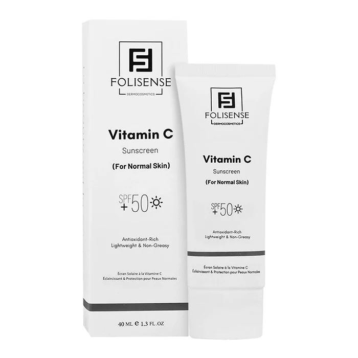 کرم ضد آفتاب بی‌رنگ صورت فولیسنس SPF 50 مدل Vitamin C ‌محافظ در برابر UVA/UVB مناسب برای انواع پوست حجم 40 میلی‌لیتر