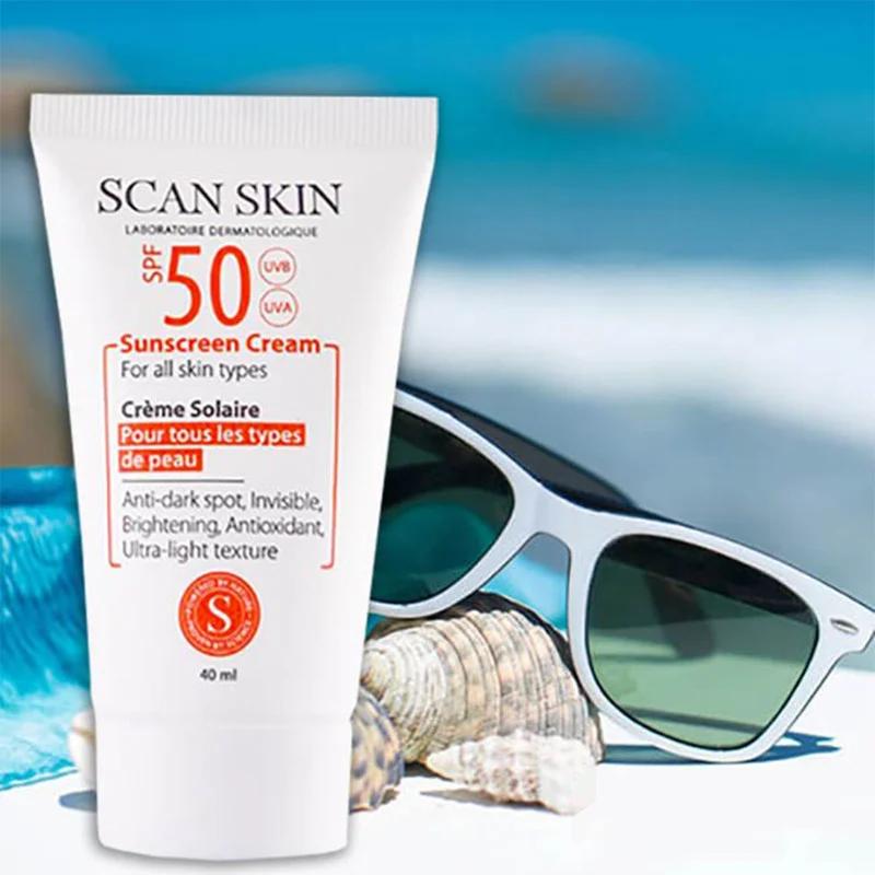 کرم ضدآفتاب و ضدلک بی‌رنگ اسکن اسکین مدل SPF50 مناسب انواع پوست، حجم 40 میلی‌لیتر