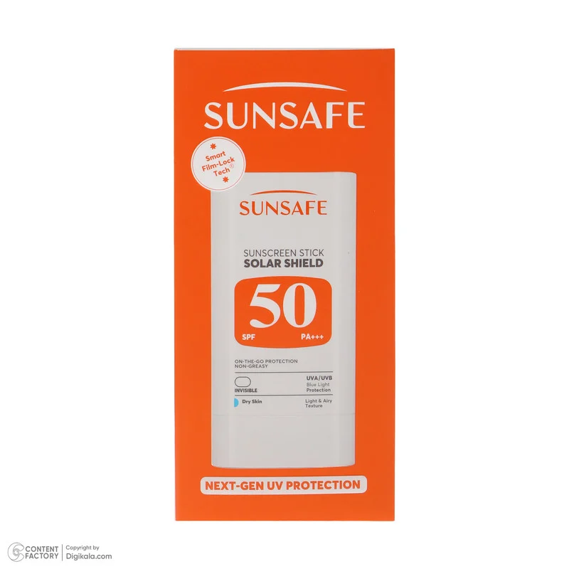 استیک ضد آفتاب بی‌رنگ صورت و بدن سان سیف SPF 50 مدل Solar Shield ‌محافظ در برابر اشعه UVA و UVB مناسب برای پوست خشک حجم 19 میلی‌لیتر