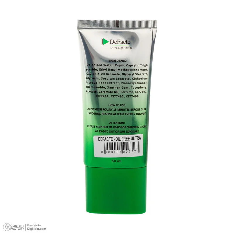 کرم ضد آفتاب رنگی صورت دیفکتو SPF 50 مدل ULB ‌محافظ در برابر اشعه UVA،UVB مناسب برای پوست‌ چرب حجم 50 میلی‌لیتر