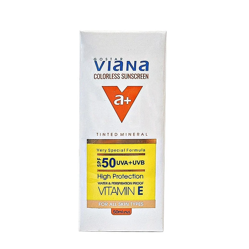 کرم ضد آفتاب بی رنگ ویانا SPF50 مدل 0 مناسب انواع پوست حجم 50 میلی لیتر