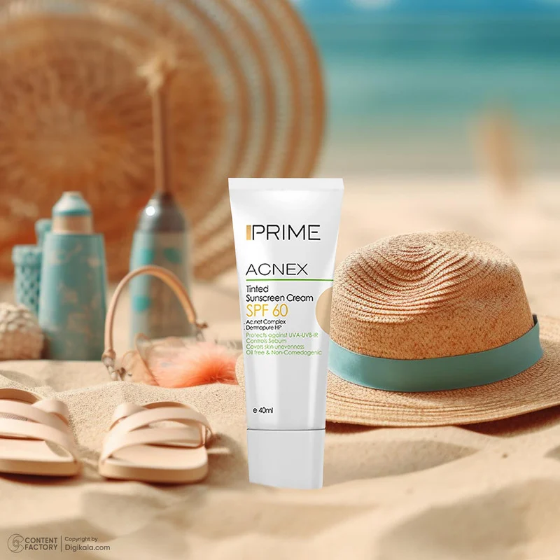 کرم ضدآفتاب رنگی پرایم مدل Acnex SPF60، مناسب پوست‌های چرب، حجم 40 میلی‌لیتر