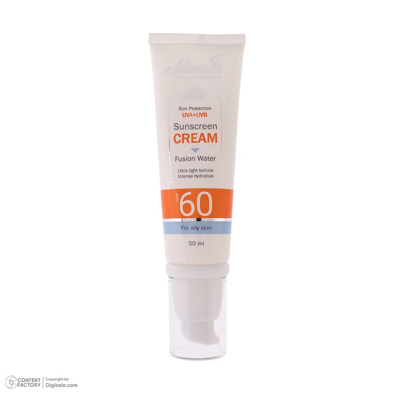 کرم ضد آفتاب بیرنگ صورت ثمین SPF 60 مدل Fusion Water محافظ UVA ، UVB مناسب برای پوست چرب حجم 50 میلی لیتر