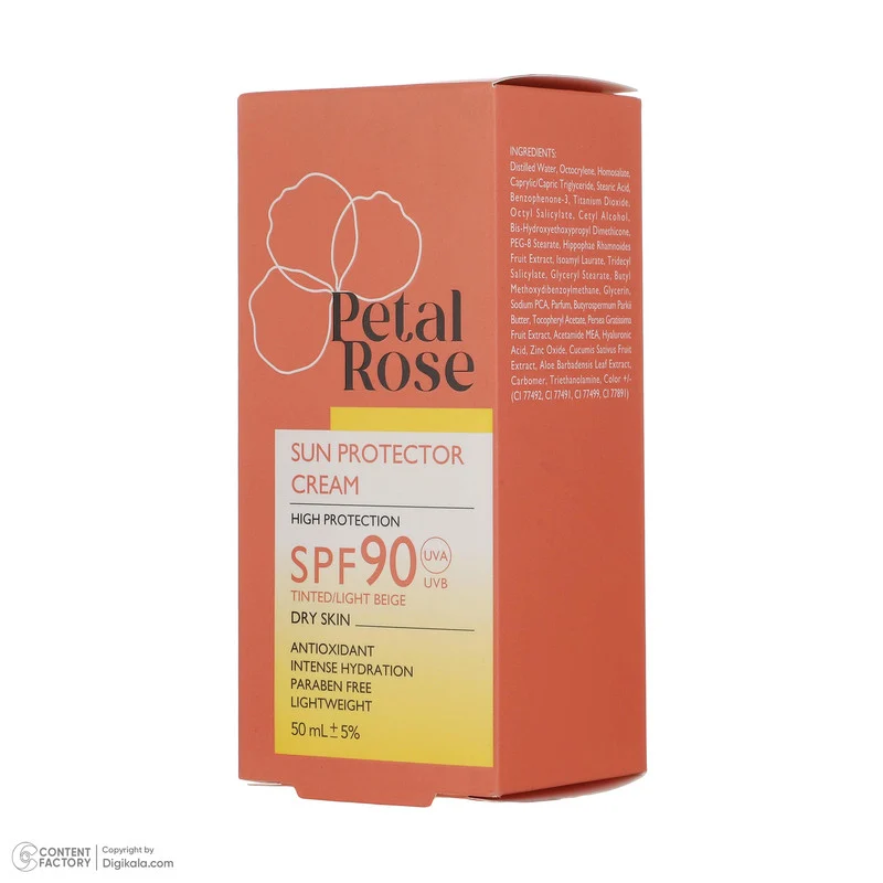 کرم ضد آفتاب رنگی پتال رز SPF 90 مدل 01 مناسب پوست خشک حجم 50 میلی‌لیتر
