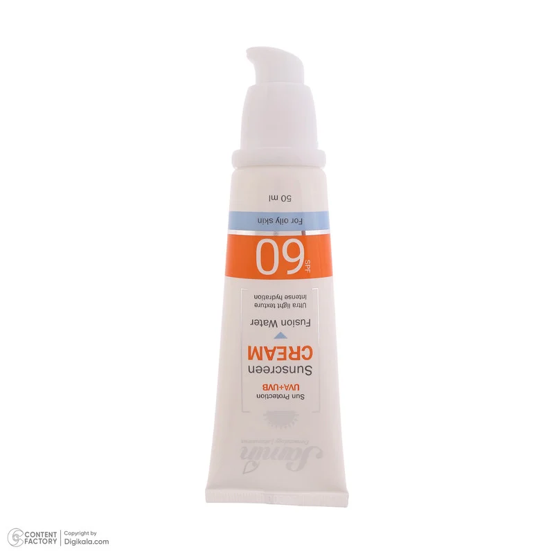 کرم ضد آفتاب بیرنگ صورت ثمین SPF 60 مدل Fusion Water محافظ UVA ، UVB مناسب برای پوست چرب حجم 50 میلی لیتر