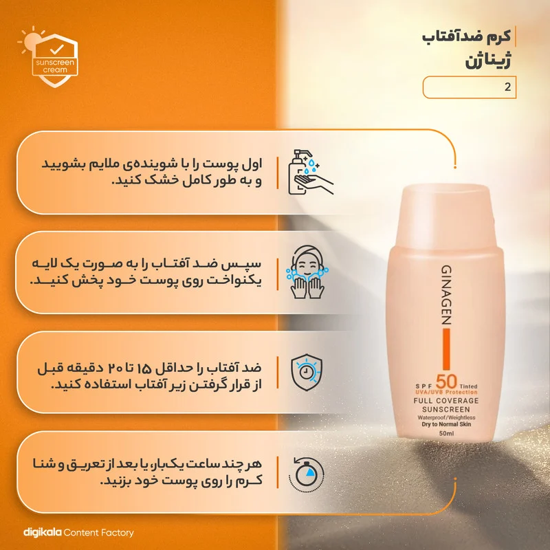 کرم ضدآفتاب ژیناژن سری dry to normal skin مدل 02، حجم 50 میلی‌لیتر