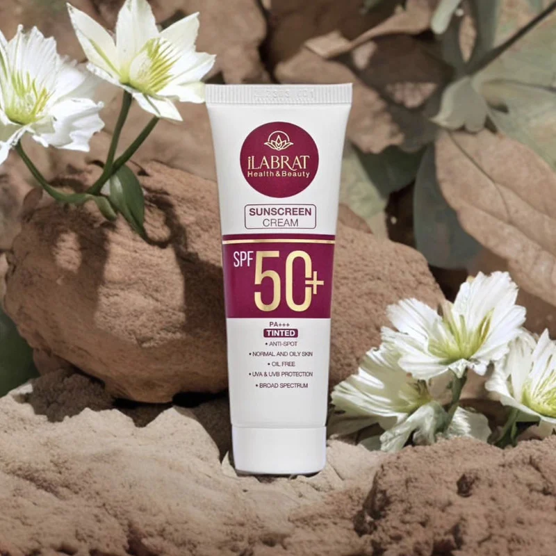 کرم ضدآفتاب رنگی ایلابرت +SPF50 مدل ضدلک natural beige، مناسب پوست‌های چرب و معمولی، حجم 40 میلی‌لیتر