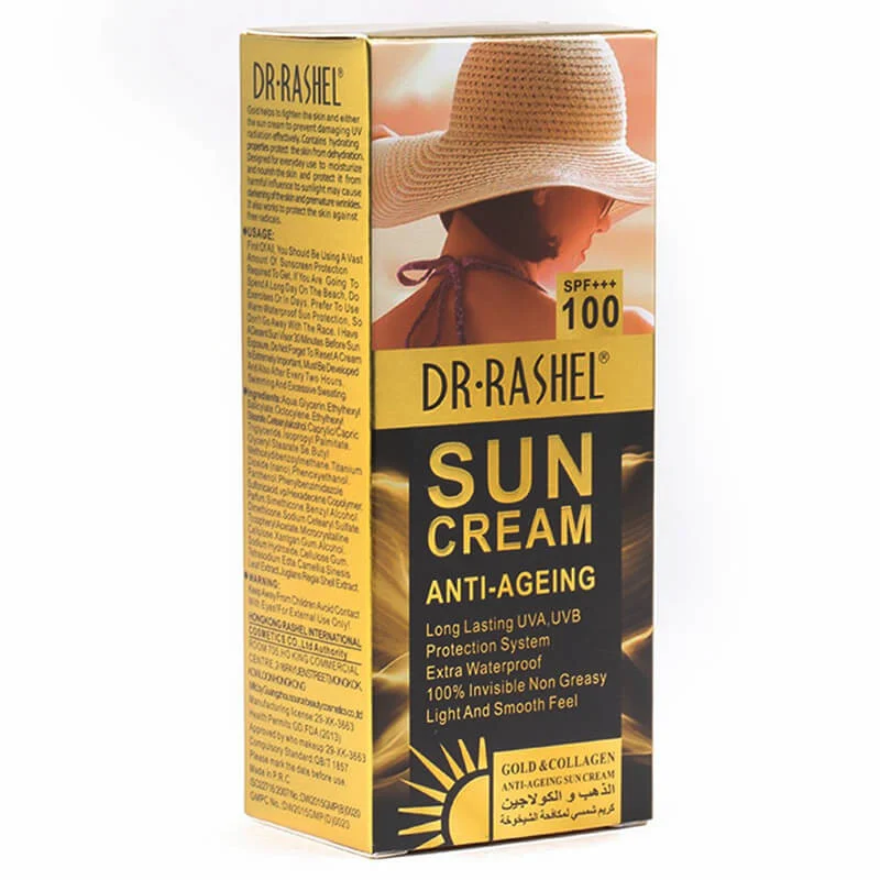 کرم ضد آفتاب بی رنگ دکتر راشل SPF 100 مدل anti aging ‌مناسب انواع پوست حجم 80 میلی‌ لیتر