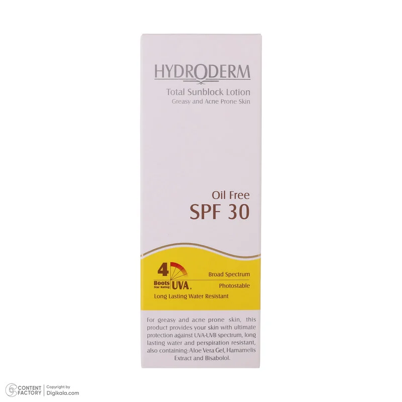 لوسیون ضدآفتاب هیدرودرم سری فاقد چربی SPF30، حجم 75 میلی‌لیتر