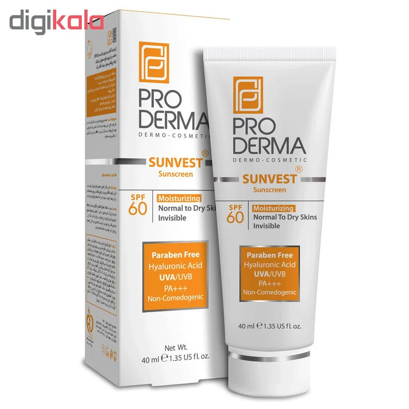 کرم ضدآفتاب و مرطوب‌کننده پرودرما مدل SPF60، حجم 40 میلی‌لیتر