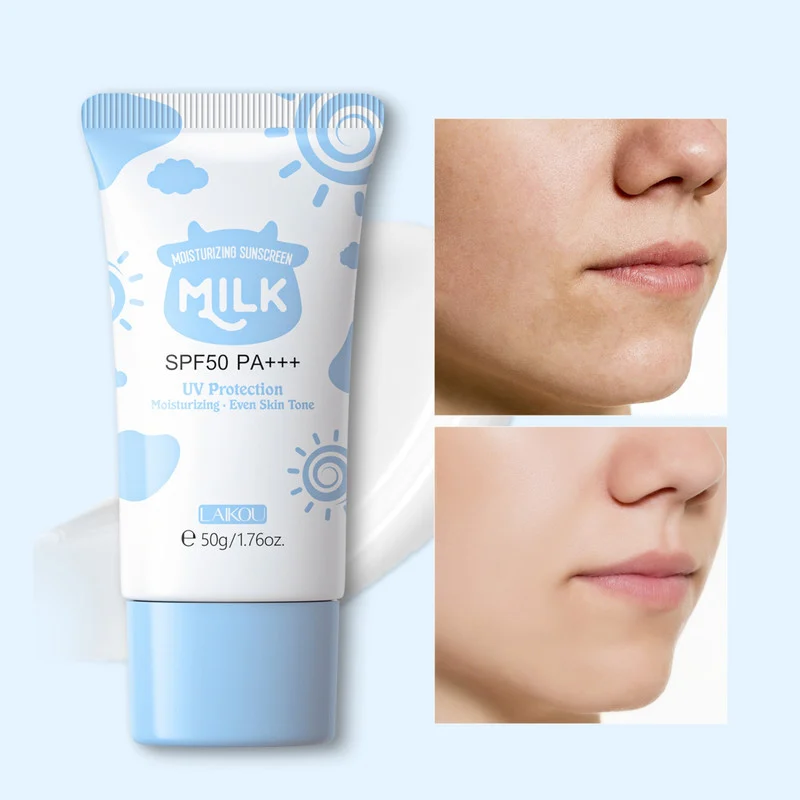 کرم ضد آفتاب بدون رنگ لایکو SPF 50 مدل شیر گاو محافظ UVA ،UVB و PA+++ ، مرطوب کننده، مناسب انواع پوست‌ وزن 50 گرم