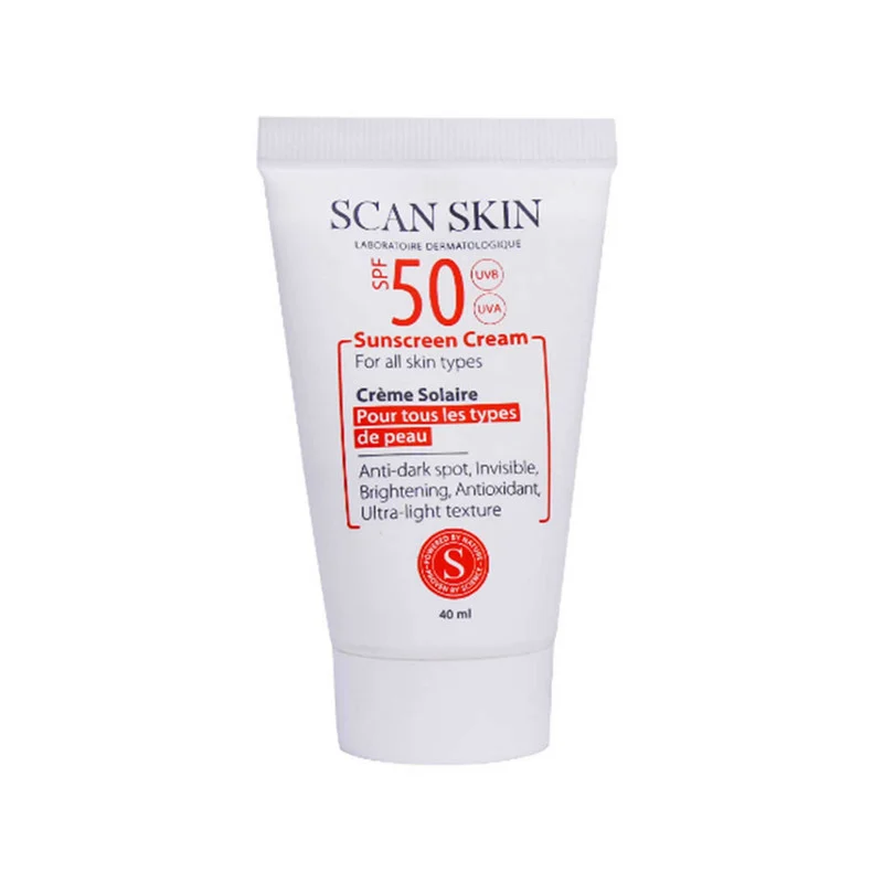 کرم ضدآفتاب و ضدلک بی‌رنگ اسکن اسکین مدل SPF50 مناسب انواع پوست، حجم 40 میلی‌لیتر