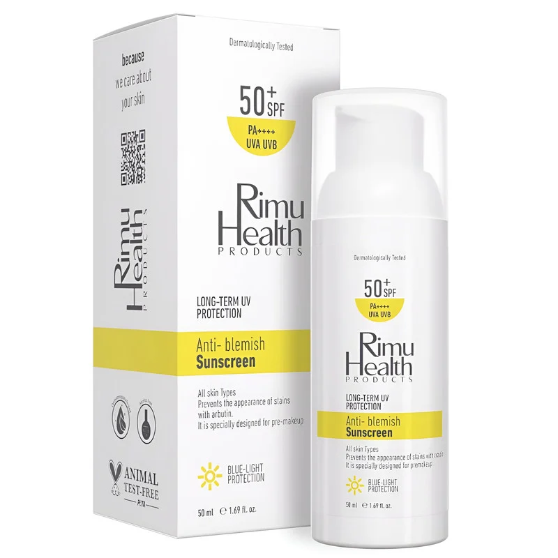 کرم ضد آفتاب بدون رنگ ریمو هلث SPF 50 مدل ANTI BLEMISHE محافظ UVA ،UVB و PA+++، ضد لک، ضد حساسیت، ضد چروک و ضد پیری، مناسب انواع پوست‌ حجم 50 میلی‌لیتر