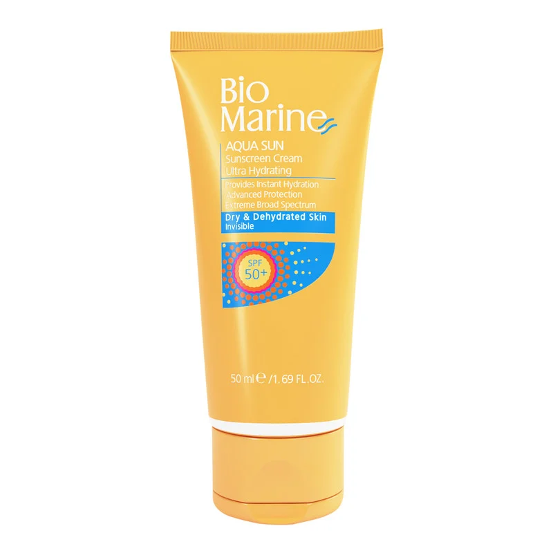 کرم ضدآفتاب بی‌رنگ بایومارین SPF50 مدل AQUA SUN، مناسب پوست‌های خشک، حجم 50 میلی‌لیتر