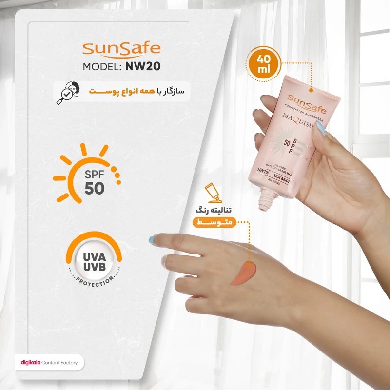 کرم ضدآفتاب رنگی سان‌سیف مدل NW15 مقدار 40 گرم