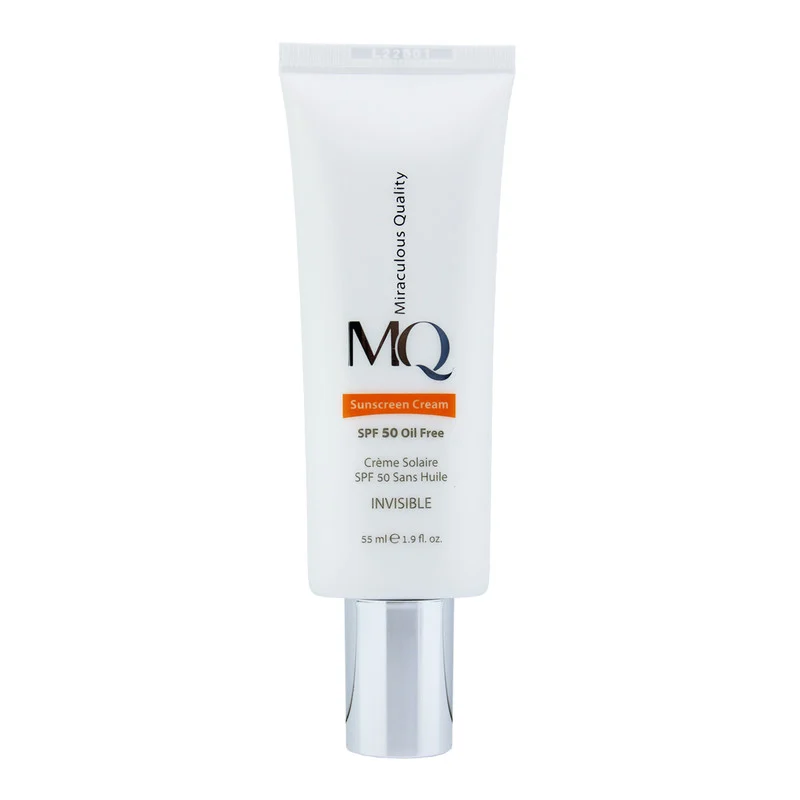 کرم ضدآفتاب بی‌رنگ ام کیو SPF50 مدل INVISIBLE، مناسب پوست‌های چرب، حجم 55 میلی‌لیتر