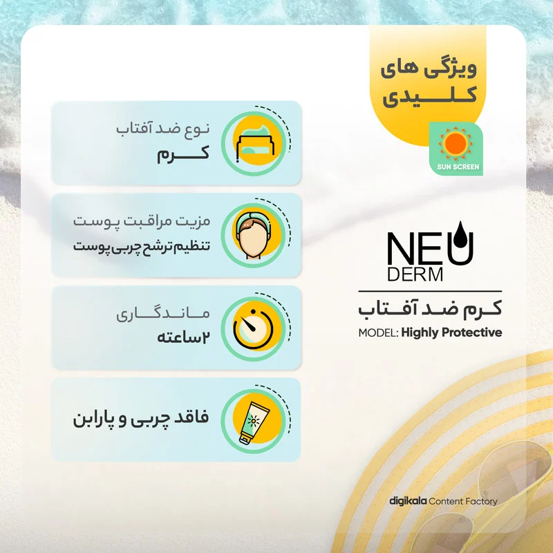 کرم ضدآفتاب بی‌رنگ نئودرم مدل Highly Protective SPF50، مناسب پوست‌های چرب تا مختلط، حجم 50 میلی‌لیتر